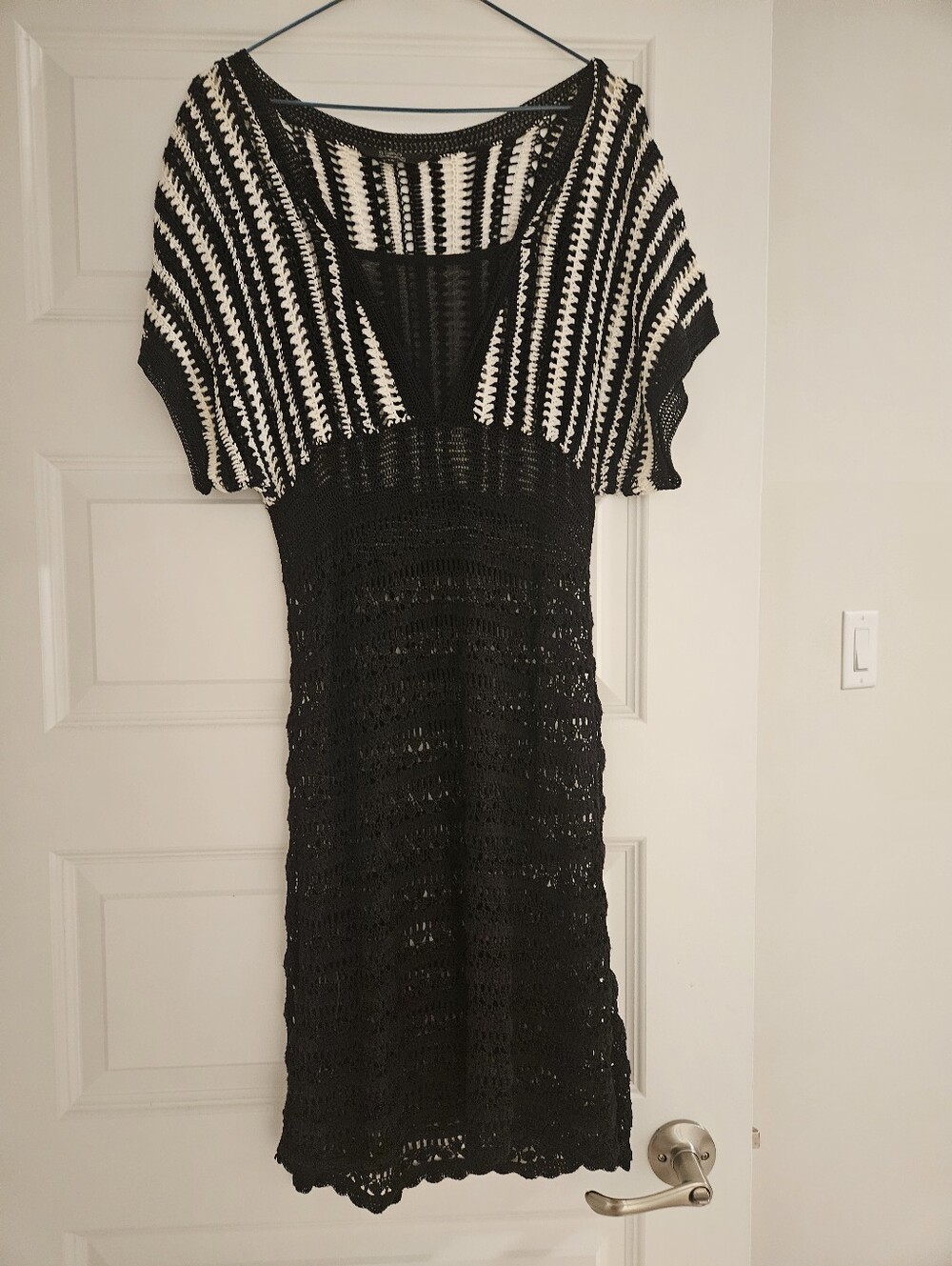 Black and White Crochet Knit Women’s Dress
